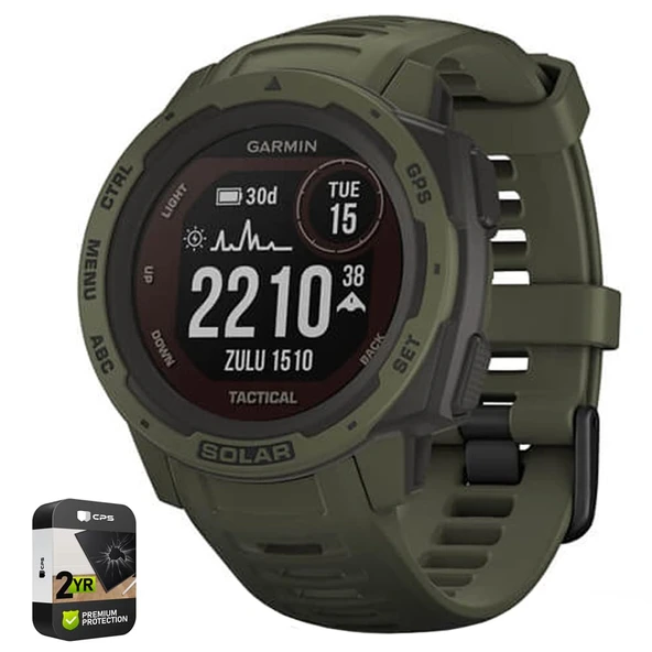 Garmin 010-02293-14 Instinct Solar Rugged Açık Taktik İzle Moss Sche with Premium 2 YR CPS Geliştirilmiş Koruma Paketi ürün görseli 1