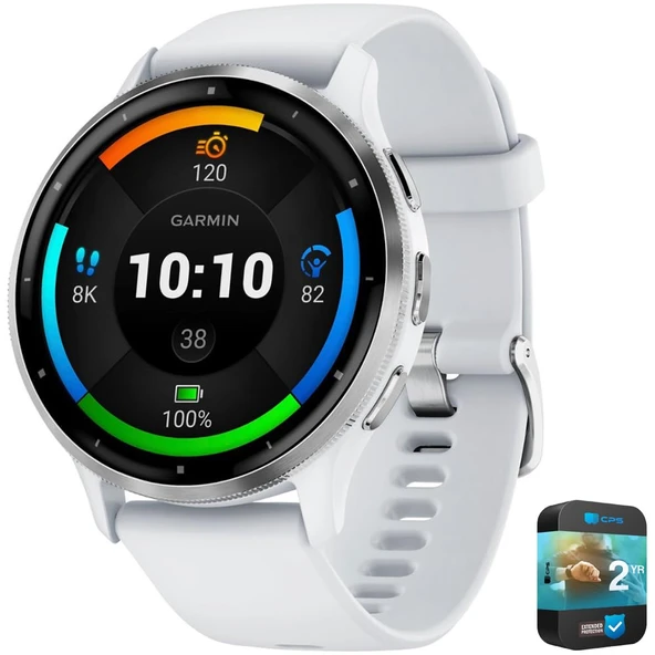 Garmin Venu 3 Health Fitness GPS Smartwatch Silver Steel Bezel & Whitestone Case (45mm) | Resmi ABD Ortak Modeli | Sche 010-02784-00 with 2 YR CPS Advancedd Protection Pack ürün görseli 1