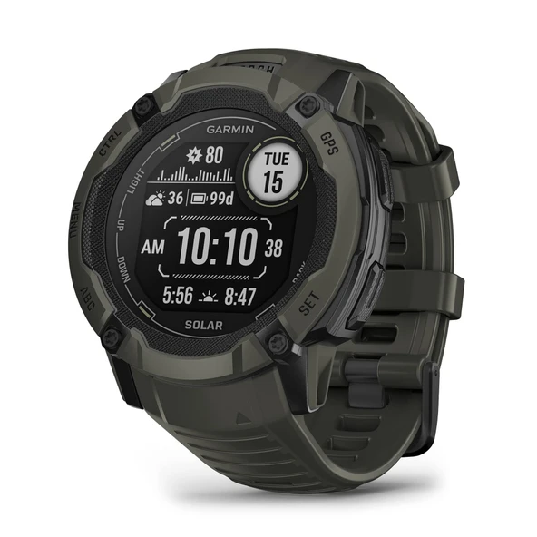 Garmin Instinct 2X Solar, Rugged GPS Smartwatch, built-in Flashlight, Solar Şarj yeteneği, Multi-Band GNSS, Moss ürün görseli 1