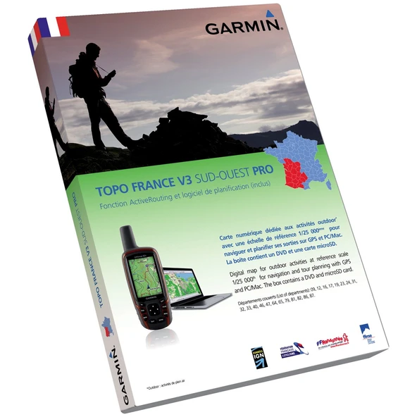 GPS cihazları için Garmin Topo France V3 Güney Batı eğlence ve yürüyüş haritası, microSD ve DVD'de, 010-11242-01 ürün görseli 1