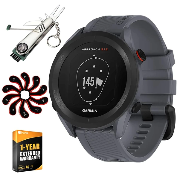 Garmin 010-02472-00 Approach S12 GPS Golf Watch, 42k + Yüklü Dersler, Granit Blue Sche ile 1 YR CPS Geliştirilmiş Koruma Paketi, 7in-1 Çok-Function Golf Tool & Surfaceed Iron Head Covers Setleri ürün görseli 1