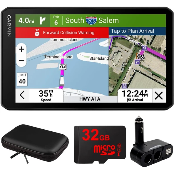 Garmin 010-02927-00 dezlcam OTR725 7" GPS Truck Navigator/w built-in 1080P HD Dash Cam Sche with Hard EVA Case with diamond, 32GB MicroSD Card and Deco Gear Dual DC12V/24V Çok işlevli Araba ürün görseli 1