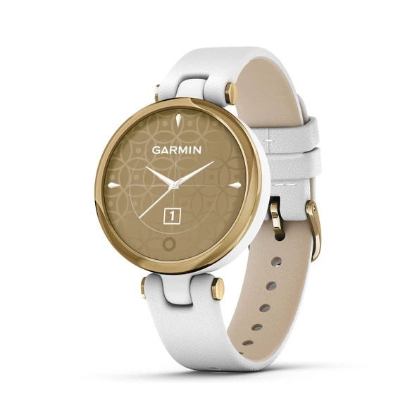 Garmin LilyTM, Small GPS Smartwatch with Touchscreen and Patterned Lens, Light Gold with White Deri Band ürün görseli 1