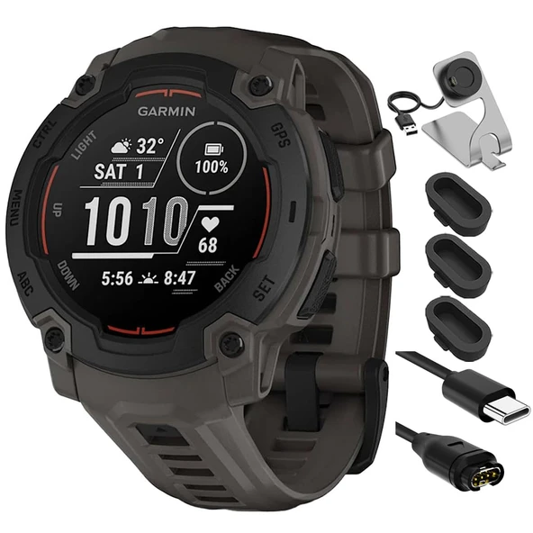 Garmin 010-02933-00 Instinct E 45mm Rugged Açık GPS Smartwatch 7/24 Sağlık İzleme Charcoal Sche ile Deco Essentials Şarj Dock, Silikon Dust Cover 3 Pack ve USB Type C Şarj Kablosu ürün görseli 1