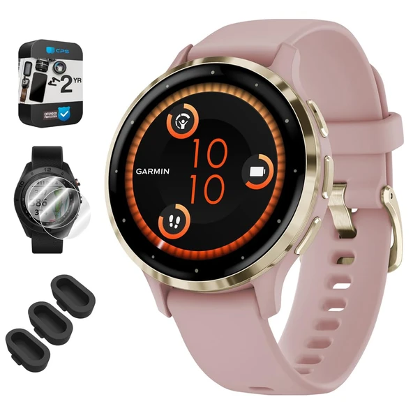 Garmin 010-02785-03 Venu 3S Health Fitness GPS Smartwatch Gold Steel Bezel with Dust Rose Case 41mm Sche with Dust Cover 3 Pack, 2Pack Ekran Koruyucu ve 2 YR CPS Geliştirilmiş Koruma Paketi ürün görseli 1