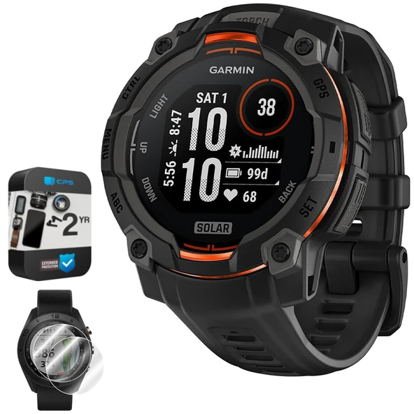 Garmin Instinct 3-45 mm Açık GPS Smartwatch, Solar, Black Band 010-02934-00 Sche with 2 YR CPS Geliştirilmiş Koruma Paketi & Deco Essentials 2X Ekran Koruyucu ürün görseli 1