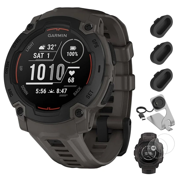 Garmin Instinct E 45mm Rugged Açık GPS Smartwatch 7/24 Sağlık İzleme (Charcoal) Fıt için Şarj Edici 3 + Silikon Kapak (3-Pack) + Ekran Koruyucu (2-Pack) ürün görseli 1