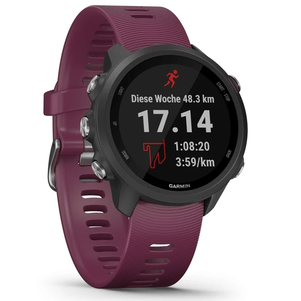 Garmin Forerunner 245 Bireysel antrenman planlarına, özel koşu fonksiyonlarına ve ayrıntılı antrenman analizine sahip GPS koşu saati. 1,2" (3 cm) renkli ekran ürün görseli 1
