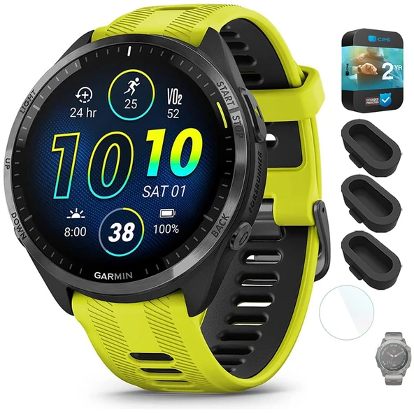 Garmin 010-02809-02 Forerunner 965 Smartwatch Amp Yellow and Black Sche with Silikon Dust Cover 3 Pack, 1.4 inç Ekran Koruyucu ve 2 YR CPS Geliştirilmiş Koruma Paketi ürün görseli 1