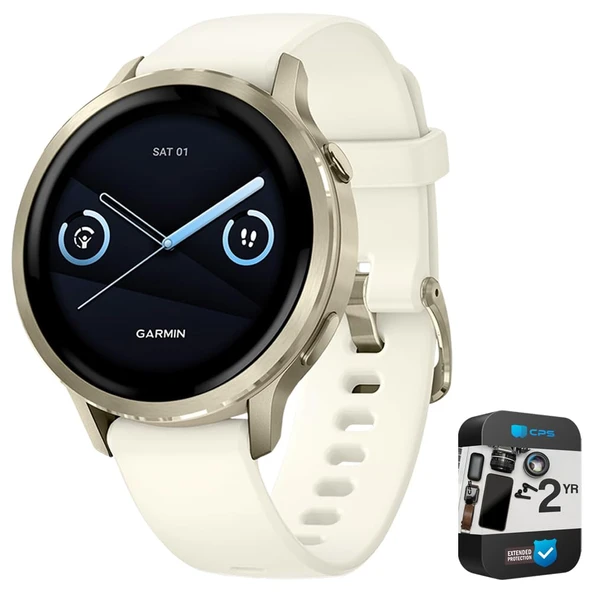 Garmin 010-03013-00 Venu 4, 41mm Health & Fitness GPS Smartwatch, Ay Gold with Bone Silikon Band Sche with 2 YR CPS Geliştirilmiş Koruma Paketi ürün görseli 1