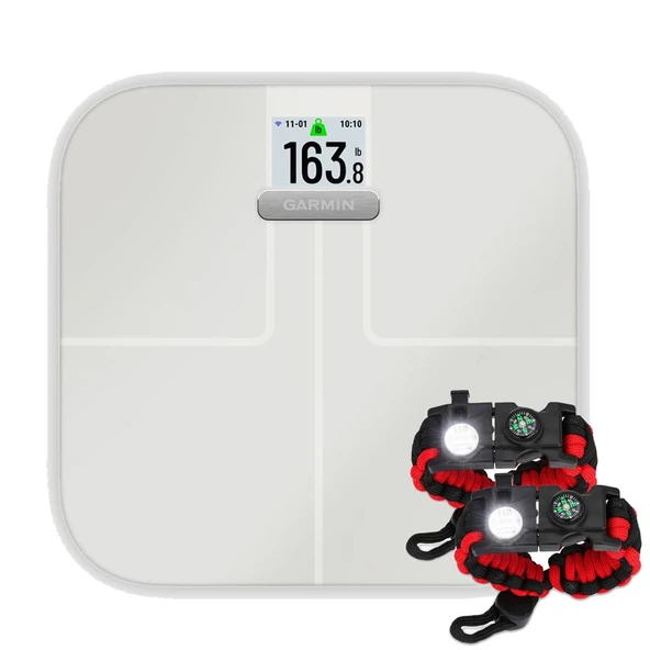 Garmin Index S2 Smart Scale with Wireless Connectivity Sche with Deco Essentials 2Pack Taktik Acil Paracord Wear w/SOS LED LED Kostüm ürün görseli 1