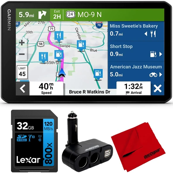 Garmin 010-02729-00 DriveCam 76 7 inç GPS Navigator with built-in Dash Cam Sche with Lexar 32GB Memory Card, Electronic Multi function Car Socket Lighter ve Microfiber Temizlik Kumaş Kumaşı ürün görseli 1