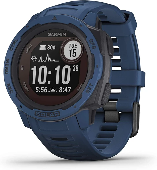 Garmin Instinct Solar, Solar-Powered Rugged Outdoor Smartwatch, built-in Sports Apps and Health Watch, Dark Blue ürün görseli 1