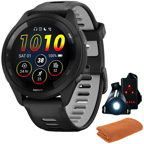 Garmin 010-02810-00 Forerunner 265 GPS Smartwatch, Black/Powder Gray | Resmi ABD Ortak Modeli | Spor Havlusu + Deco Essentials Wearable Commuter Front & Arka Güvenlik Işık Işık Işığı ürün görseli 1