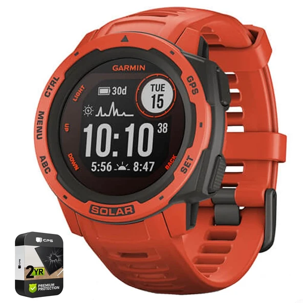 Garmin 010-02293-21 Instinct Solar Rugged Outdoor Watch with GPS Flame Red Sche with Premium 2 YR CPS Geliştirilmiş Koruma Paketi ürün görseli 1