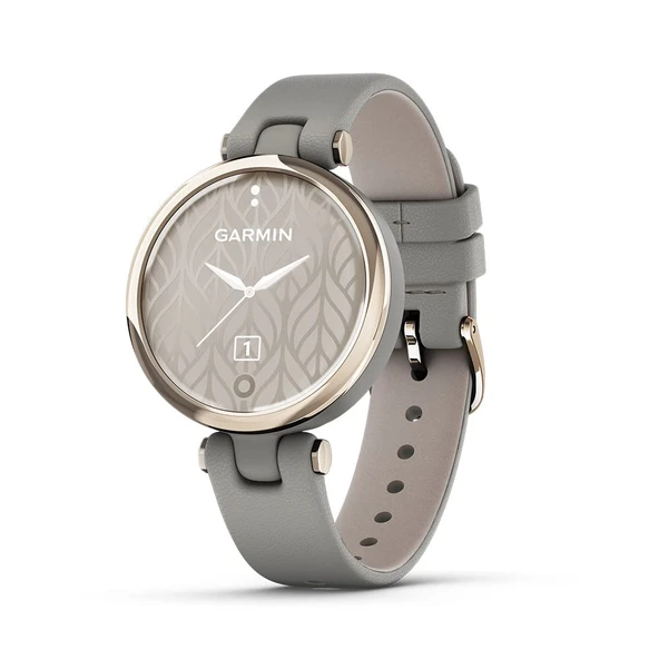Garmin LilyTM Şık Küçük Smartwatch, Bright Touch Ekran ve Desenli Lens, Cream Gold ve Grey, Deri Band ürün görseli 1