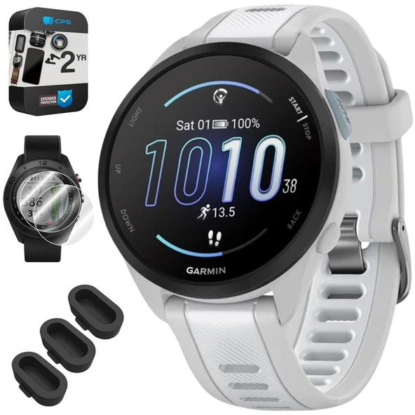 Garmin 010-02863-21 Forerunner 165 Smart Sport Watch, Mist Gray + Whitestone Sche ile Silikon Dust Cover 3 Pack, 2X 1.2 inç Ekran Koruyucu ve 2 YR CPS Geliştirilmiş Koruma Paketi ürün görseli 1