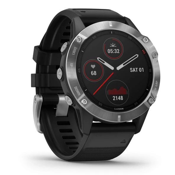 Garmin G010-N2158-00 Fenix 6, Premium Multisport GPS Watch, Heat ve Altitude Seted V02 Max Silver, Black Band - Sertifikalı ürün görseli 1