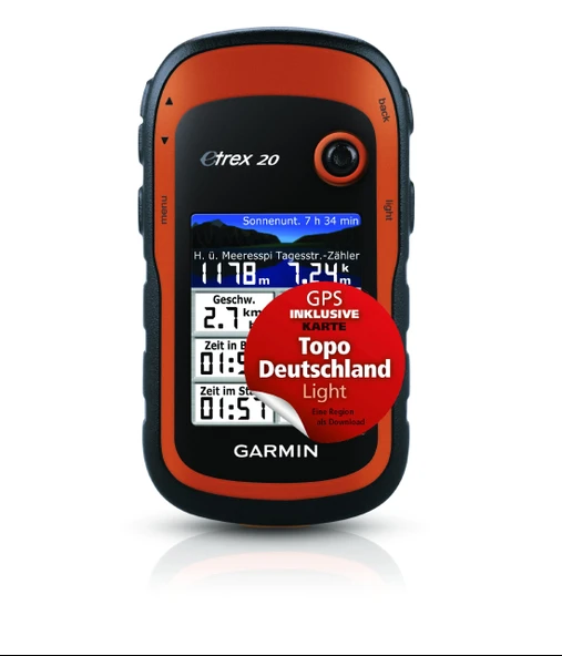 Topo Deutschland Light ile Garmin GPS eTrex 20 Paketi, siyah/turuncu, 010-00970-13 ürün görseli 1