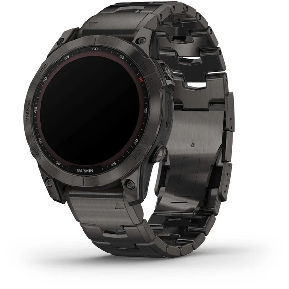 Garmin Fenix ​​​​7 Sapphire Solar, silikon kayışlı dlc-titanyum-arduvaz grisi/siyah ürün görseli 1