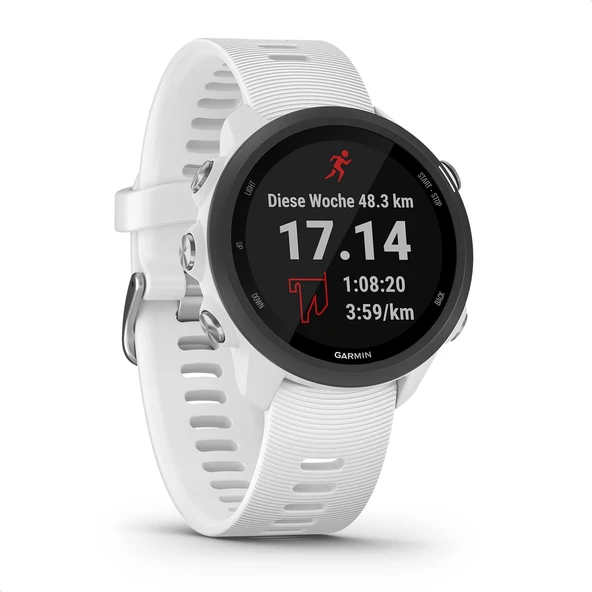 Garmin Forerunner 245 Music - 20 mm, çevrimdışı müzik çalma, egzersiz planları ve özel koşu işlevlerine sahip GPS koşu saati. 1,2" (3 cm) renkli ekran, 7 güne kadar pil ömrü, beyaz ürün görseli 1