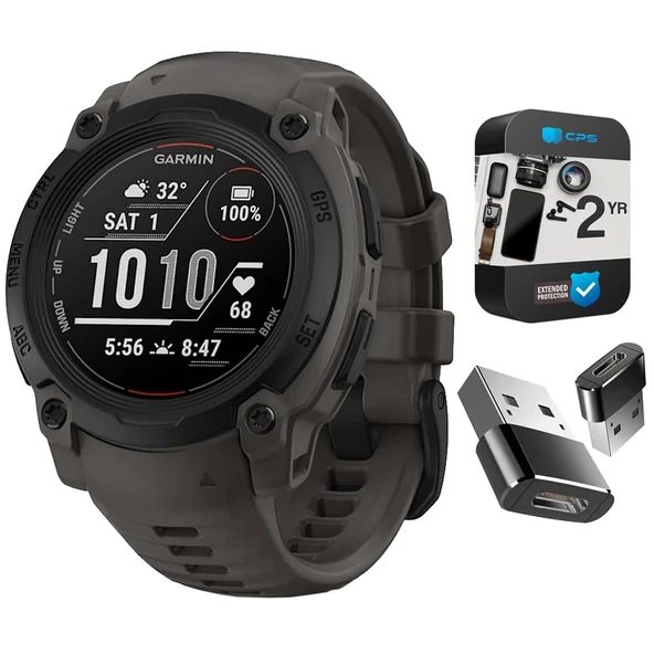 Garmin 010-02932-00 Instinct E 40mm Rugged Açık GPS Smartwatch 7/24 Sağlık İzleme (Charcoal) Sche ile 2 Yıl CPS Koruma Paketi +Deco Essentials Converter Adapt Type C adaptörü, Type-C USB C ürün görseli 1