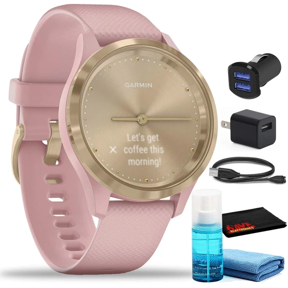Garmin vivomove 3S Hybrid Smartwatch (39mm, Light Gold/Dust Rose) Kit with USB Adaptörs and 6Ave Temizlik Kit ürün görseli 1