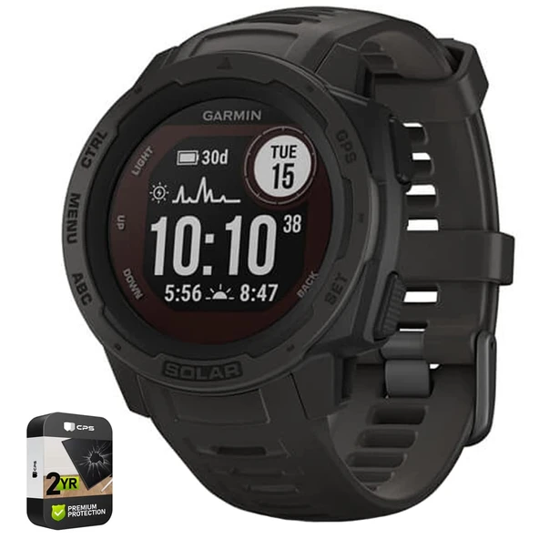 Garmin 010-02293-10 Instinct Solar Rugged Outdoor Watch with GPS Graphite Sche with Premium 2 YR CPS Geliştirilmiş Koruma Paketi ürün görseli 1