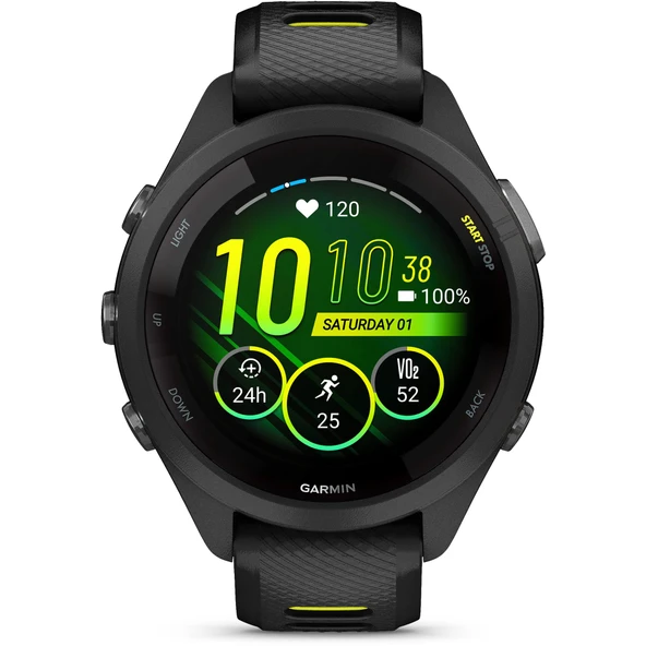 Garmin Forerunner 265S Smartwatch, Renkli AMOLED Ekran, Eğitim Metrikleri ve Kurtarma İçgörüleri, Siyah ve Amp Sarı, 42 mm ürün görseli 1