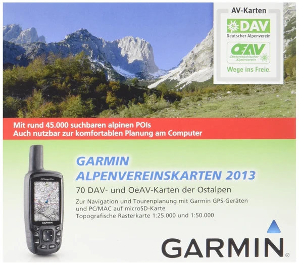 GPS cihazları için Garmin eğlence ve yürüyüş haritası Alpine kulübü haritaları 2013, microsd/sd, 010-11737-01 ürün görseli 1