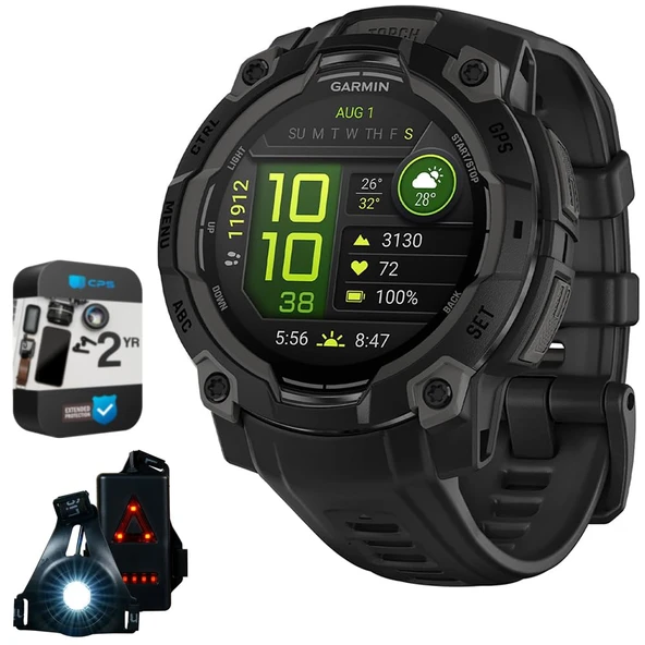 Garmin Instinct 3-45 mm Açık GPS Smartwatch, AMOLED, Black Band 010-02936-00 Sche ile 2 YR CPS Geliştirilmiş Koruma Paketi & Deco Essentials Wearable Safety Lightwatch ürün görseli 1