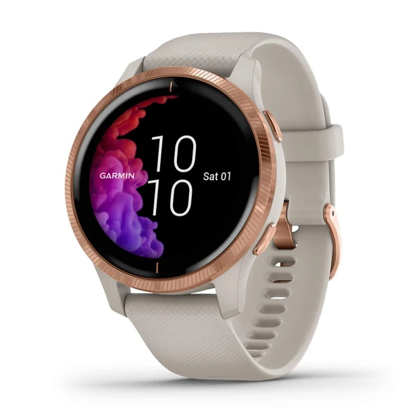Garmin Venu, Smartwatch with Bright Touchscreen, Özellikler Müzik, Body Energy Watch, Animation Workouts, Pulse Ox Sensör ve Daha Fazla, Rose Gold with Tan Band ürün görseli 1