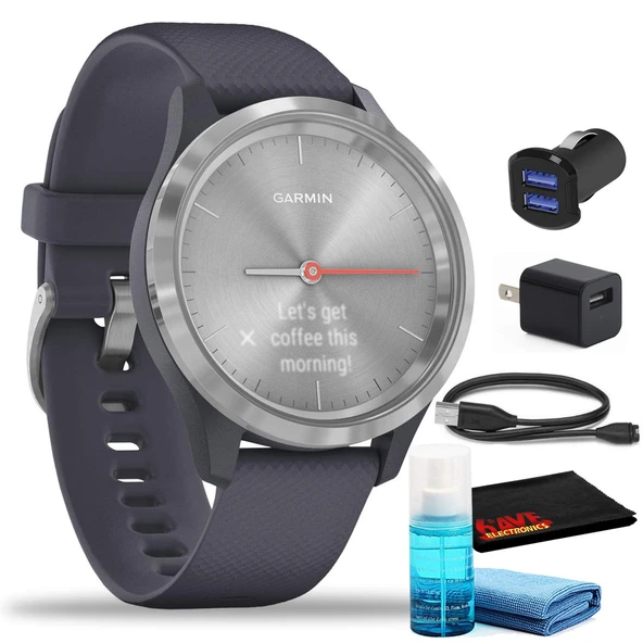 Garmin vivomove 3S Hybrid Smartwatch (39mm) Silver paslanmaz Steel/Granite Blue ile USB adaptörü ve 6Ave Temizlik Kit ürün görseli 1