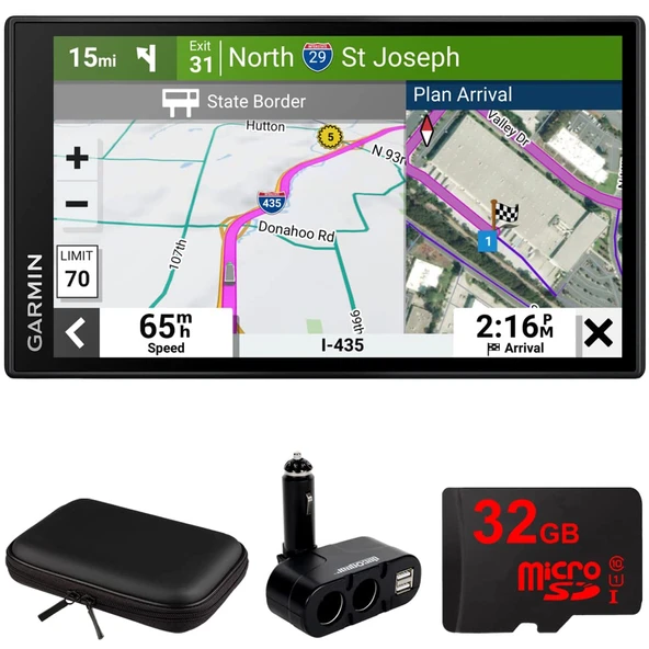 Garmin 010-02738-00 dezl OTR610 6" GPS Truck Navigator Sche with Hard EVA 8" Case with shower, 32GB MicroSD Memory Card and Deco Gear Dual DC12V/24V Electronic Multi function Car Use ürün görseli 1