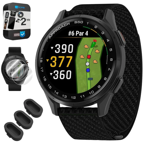Garmin 010-03010-00 Yaklaşım S50, Advanced Golf GPS Smartwatch, AMOLED Ekran, On-, Özellikler 3X Silikon Toz Kapak, 2X 1.2 Ekran Koruyucu ve 2 YR CPS Geliştirilmiş Koruma Paketi ürün görseli 1