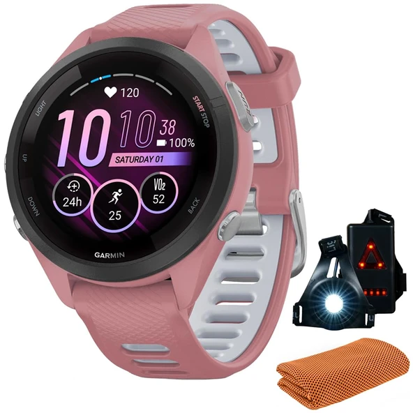 Garmin 010-02810-05 Forerunner 265S GPS Smartwatch, Light Pink/Whitestone | Resmi ABD Ortak Modeli | Spor Havlusu + Deco Essentials Wearable Commuter Front & Arka Safety Light ürün görseli 1