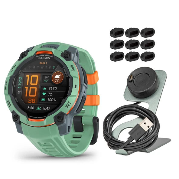 Garmin Instinct 3 45mm AMOLED GPS Smartwatch (Neo Tropic) Focus Camera Portable Şarj Stand ve Focus Şarj Port Protectors (9-Pack) (3 Madde) ürün görseli 1