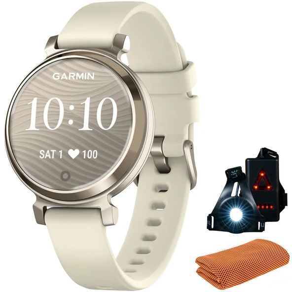 Garmin 010-02208-00 Lily 2 Smartwatch Cream Gold with Coconut Band | Resmi ABD Ortak Modeli | Spor Havlusu + Deco Essentials Wearable Commuter & Arka Güvenlik Işıklı Işık ürün görseli 1