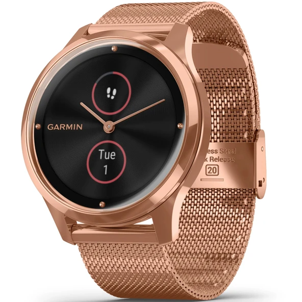 Garmin vivomove Luxe, Hybrid Smartwatch with Real Watch Hands and Hidden Color Touchscreens, Rose Gold Milanese Band ürün görseli 1
