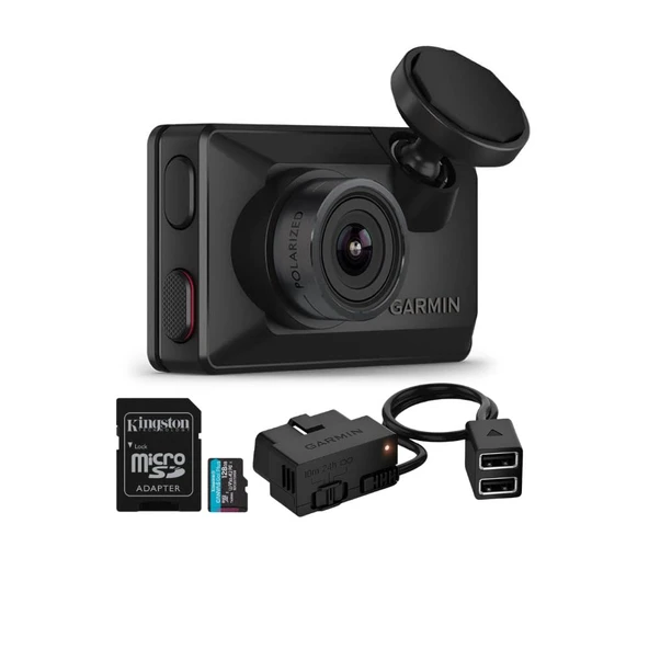 Garmin Dash Cam X310 Compact 4K Camera with 140-Degree Field of View and Voice Control (Black) Sche with Garmin Constant Power Cable for Dash Cams (Black) and 128GB Memory Card (3 Elements) ürün görseli 1