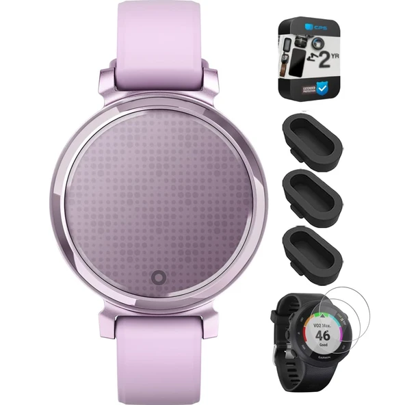 Garmin 010-02208-01 Lily 2 Smartwatch Metallic Lilac ile Lilac Silikon Dust Cover 3 Pack, Tempered Glass Ekran Koruyucu 2 Pack ve 2 YR CPS Geliştirilmiş Koruma Paketi ürün görseli 1