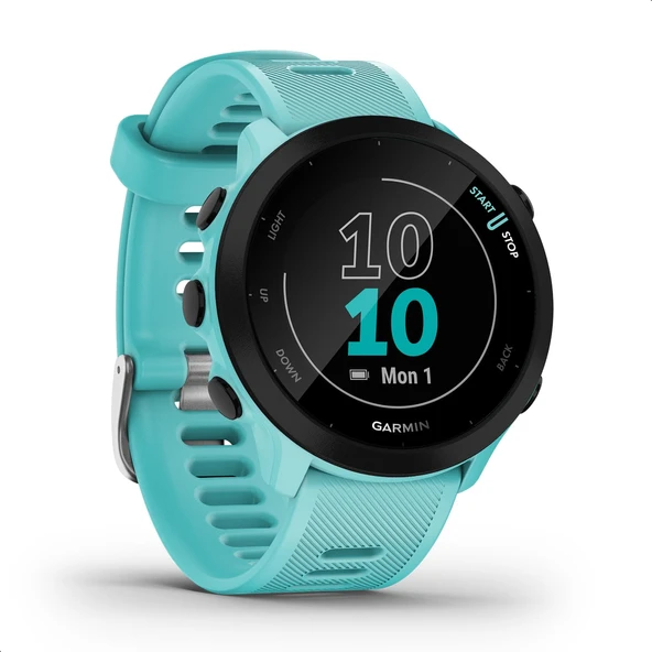 Garmin Forerunner 55 - 1,04" her zaman açık renkli ekran, günlük egzersiz önerileri, çalışma süresi tahmini, spor uygulamaları, siyah ve 14 güne kadar pil ömrüne sahip GPS koşu saati ürün görseli 1
