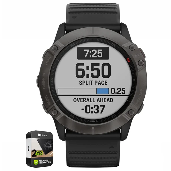 Garmin 010-02157-10 Fenix 6X Sapphire Multisport GPS Smartwatch Carbon Gray DLC Log with Premium 2 YR CPS Geliştirilmiş Koruma Paketi ürün görseli 1
