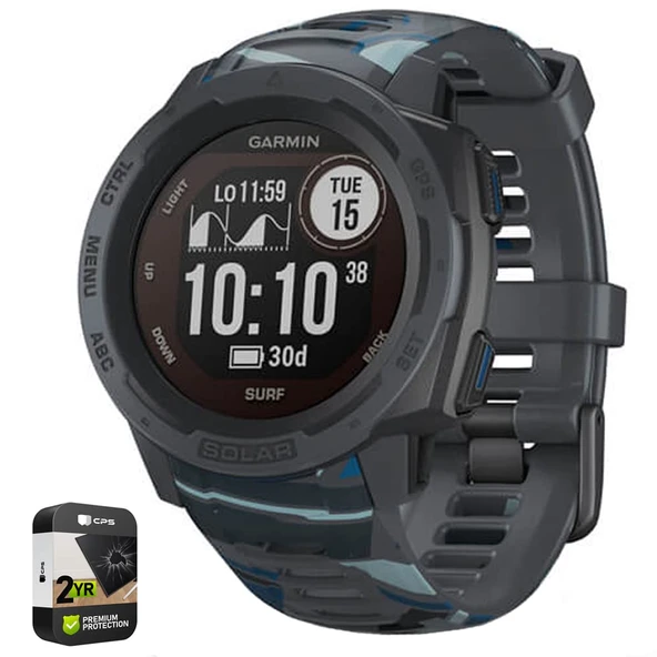 Garmin 010-02293-17 Instinct Solar Rugged Outdoor Watch Surf Edition Boru Sche with Premium 2 YR CPS Geliştirilmiş Koruma Paketi ürün görseli 1