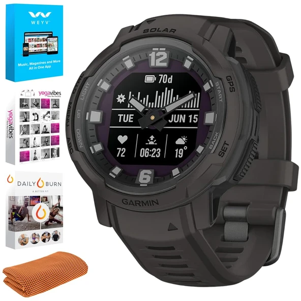 Garmin 010-02730-11 Instinct Crossover Solar Rugged Hybrid Smartwatch w/Solar Şarj, Graphite Sche with Tech Smart USA Fitness & Wellness Suite and Workout Soğutma Spor Havlusu ürün görseli 1