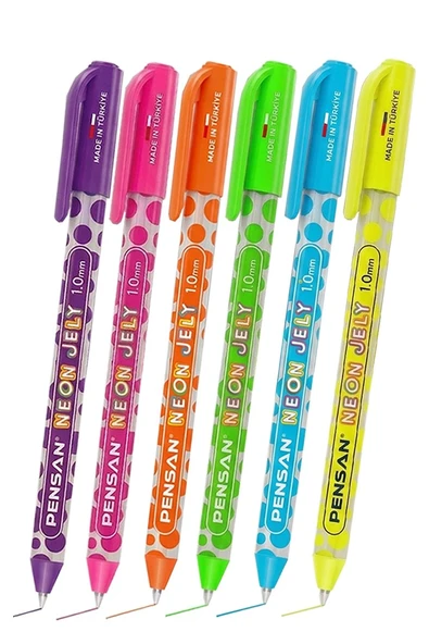 Neon Tükenmez Kalem 6 Renk Pensan Neon Jely Fosforlu Jel Pilot Kalem Siyah Defter Kalemi Yumuşak Yazım ürün görseli 1