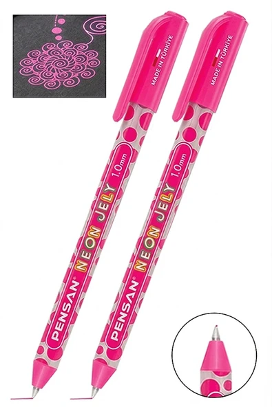 Pembe Neon Tükenmez Kalem 2 Adet Pensan Neon Jely Fosforlu Jel Pilot Kalem Siyah Defter Kalemi Yumuşak Yazım ürün görseli 1