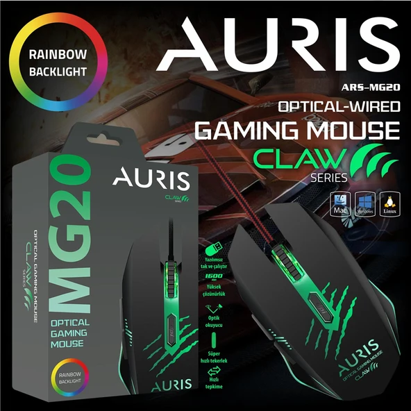 Auris MG20 RGB Optik Gaming Kablolu Mouse - Resim 4