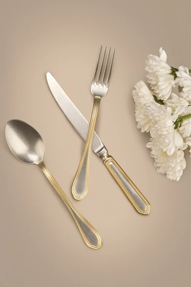 Hisar Floransa 84 Parça 12 Kişilik Çatal Kaşık Bıçak Takımı Eskitme Gold ürün görseli 1
