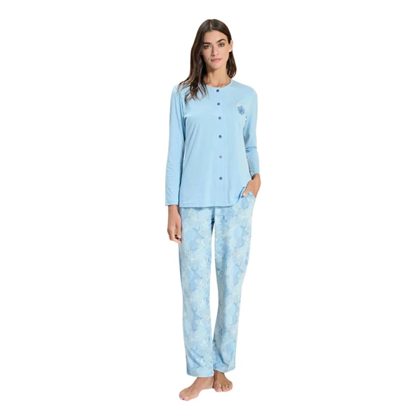 Over Sleep 3314 Kadın Büyük Beden Önden Düğmeli Modal Yazlık Takım (L-XL-2XL-3XL) ürün görseli 1